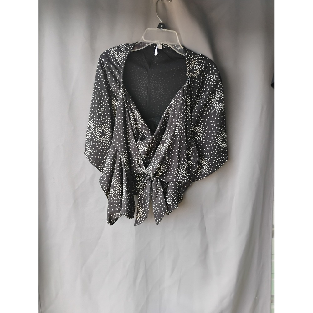 Q2 Collection Black Star Polka Dot Tie Front Wrap Top Blouse Medium